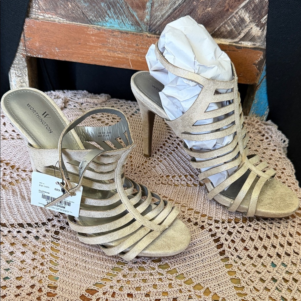Worthington Beige Strappy Heels